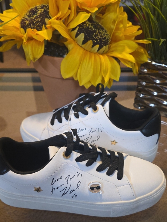 Karl Lagerfeld Shoes - Karl Lagerfeld White and Black Signature Low-Top Sneakers